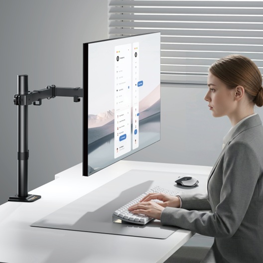Brateck Flow Basic Articulating Monitor Arm Black, 17–32", VESA 75x75/100x100, Clamp/Grommet Mount, ±90° Swivel, Height Adjustable, Quick-Release VESA thumbnail 3