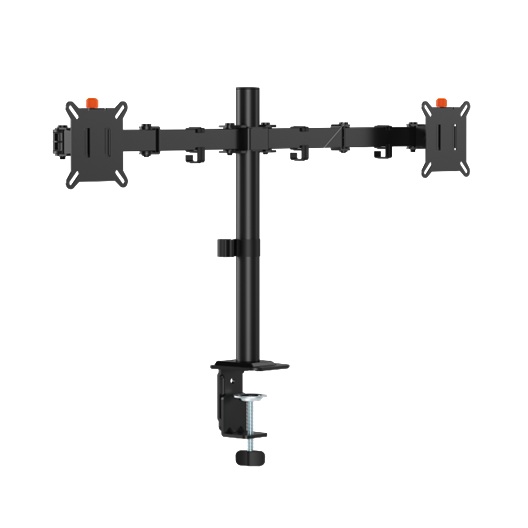 Brateck Flow Basic Articulating Dual-Screen Monitor Arm - Black, 17-32", 75x75/100x100, Clamp/Grommet Mount, Height Adjustable, Quick-Release VESA