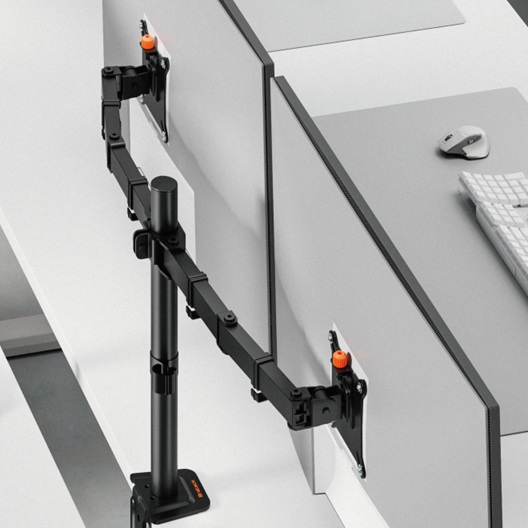 Brateck Flow Basic Articulating Dual-Screen Monitor Arm - Black, 17-32", 75x75/100x100, Clamp/Grommet Mount, Height Adjustable, Quick-Release VESA thumbnail 3