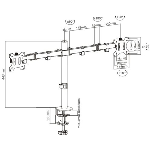 Brateck Dual Screens Economical Double Joint Articulating Steel Monitor Arm Fit Most 13’’-32’’ Monitors Up to 8kg per screen VESA 75x75/100x10 gallery 2