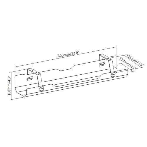 Brateck Under-Desk Cable Management Tray - Dimensions:600x135x108mm - White thumbnail 2