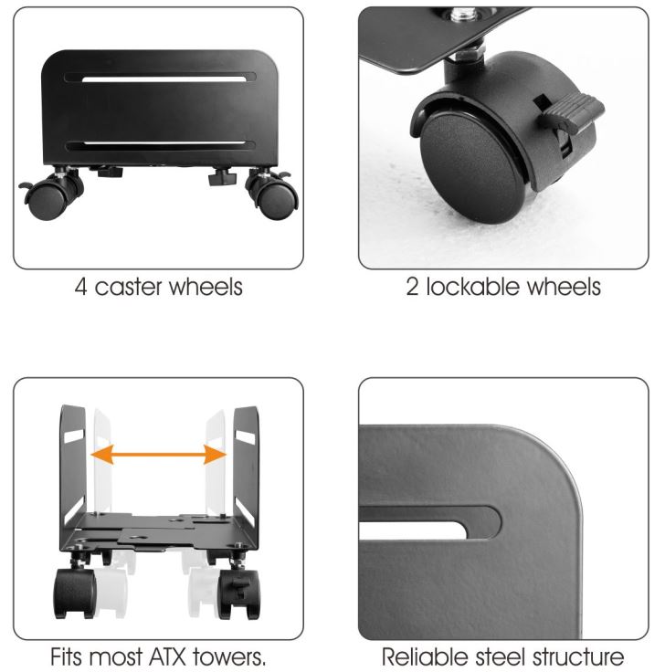 Brateck Mobile ATX Case Stand, For most ATX cases, up to 10kg, 119-209mm thumbnail 4