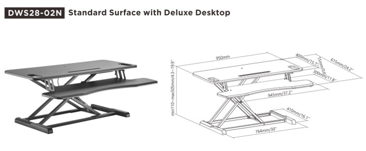 Brateck Gas Spring Sit Stand Desk Converter (950x615x110~505mm)with Keyboard Tray Deck(Standard MDF Board Surface gallery 3