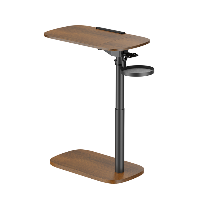 Brateck Storage-Savvy Height Adjustable Mobile Side Table, Gas-Lift Sit-Stand Desk, tabletop 723×400mm, weight capacity 10kg (Walnut) thumbnail 4
