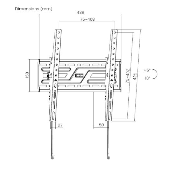 Brateck KL38-44T Large-Screen Compact Tilt TV Wall Mount Fit Screen Size: 32"-75" Up to  75kg, Fit Curved TV, 50x438x425mm thumbnail 3