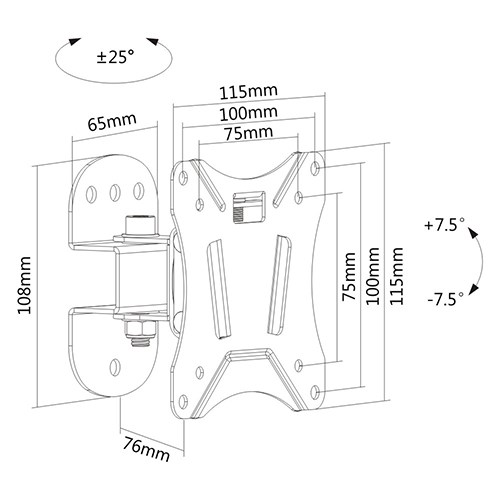 Brateck LCD Economy Pivot TV Wall Mount Bracket VESA 75 x75mm/100 x100mm 13"-27" LCD Panel Up to 25kg gallery 2