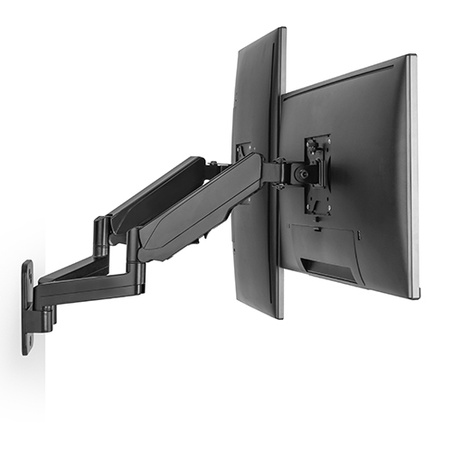 Brateck Dual Monitor Wall Mounted Gas Spring Monitor Arm 17"-32",Weight Capacity (per screen)8kg, Matte Black thumbnail 3