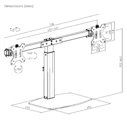 Brateck Dual Free Standing Screen Pneumatic Vertical Lift Monitor Stand Fit Most 17‘-27’ Monitors Up to 6kg per screen VESA 75x75/100x100 thumbnail 3