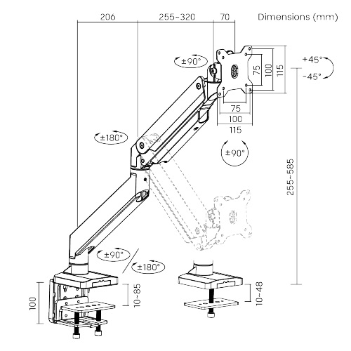 Brateck Single Monitor Heavy-Duty Gas Spring Aluminum Monitor Arm Fit Most 17"-35" Monitor Up to15kg per screen gallery 3