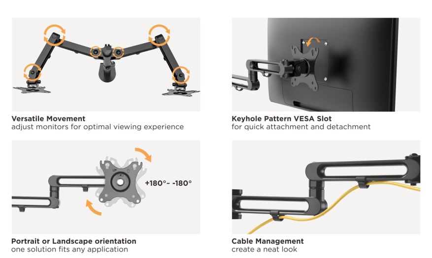 Brateck Dual Monitor Premium Aluminum Articulating Monitor Arm Fit Most 17"-32" Monitors Up to 8kg per screen VESA 75x75/100x100 thumbnail 2