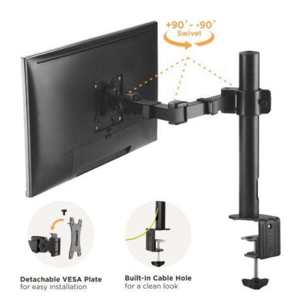 Brateck Single Monitor Affordable Steel Articulating Monitor Arm Fit Most 17"-32" Monitor Up to 9kg per screen VESA 75x75/100x100 thumbnail 2