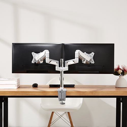 Brateck Dual Monitors Pole-Mounted Epic Gas Spring Aluminum Monitor Arm Fit Most 17"-32" Monitors, Up to 9kg per screen VESA 75x75/100x100 Grey thumbnail 3