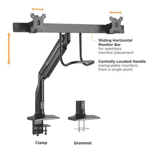 Brateck Dual Monitors Select Gas Spring Aluminum Monitor Arm Fit Most 17‘-35’ Monitors Up to 10kg per screen VESA 75x75/100x100 gallery 4