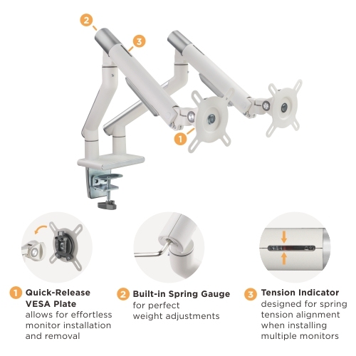 Brateck Dual Monitor Premium Slim Aluminum Spring-Assisted Monitor Arm Fix Most 17"-32" Monitor Up to 9kg per screen VESA 75x75/100x100 (White) gallery 3