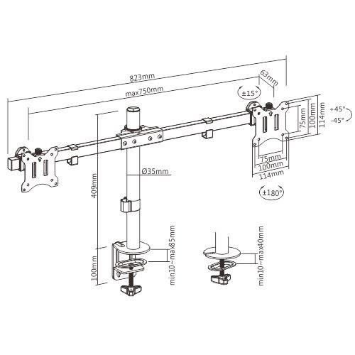 Brateck Pole Mount Dual-Screen Monitor Mount Fit Most 17"-32" Monitors, Weight Capacity (per screen): 9kg VESA 75x75/100x100 gallery 4