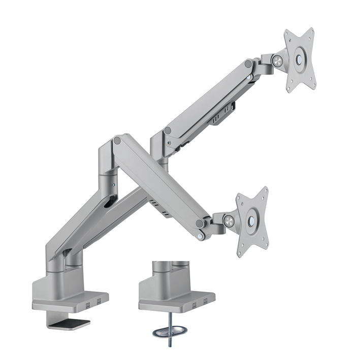 Brateck Dual Monitor Thin Gas Spring Monitor Arm Fit Most 17"-32" Monitors, Up to 9kg per screen VESA 75x75/100x100 Matte Silver