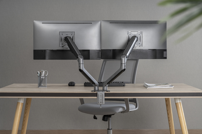 Brateck Dual Monitor Economical Spring-Assisted Monitor Arm Fit Most 17"-32" Monitors, Up to 9kg per screen VESA 75x75/100x100 Space Grey gallery 4