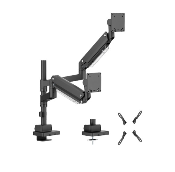 Brateck LDT80-C024P Matte Black Super Heavy-Duty Pole-Mounted Gas Spring Dual Monitor Arm For most 24"-57" Monitors