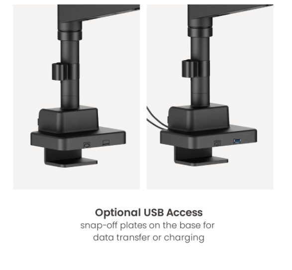 Brateck LDT80-C024UCP Matte Black Super Heavy-Duty Pole-Mounted Gas Spring Dual Monitor Arm with USB-A and USB-C Ports For most 24"-57" Monitors thumbnail 3