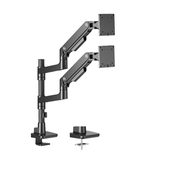 Brateck LDT81-C024P-B Noteworthy Pole-Mounted Heavy-Duty Gas Spring Dual Monitor Arm Fit Most 17"-49" Monitor Fine Texture Black