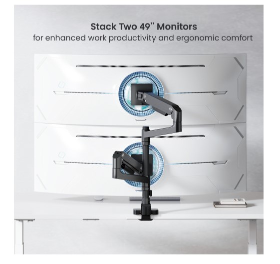 Brateck LDT81-C024P-B Noteworthy Pole-Mounted Heavy-Duty Gas Spring Dual Monitor Arm Fit Most 17"-49" Monitor Fine Texture Black gallery 2