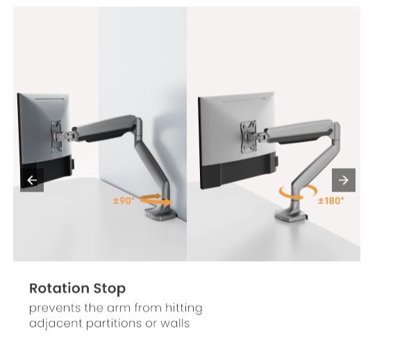 Brateck LDT82-C012 Single Screen Heavy-Duty Gas Spring Monitory Arm For most 17"~45" Monitors, Matte Black thumbnail 2