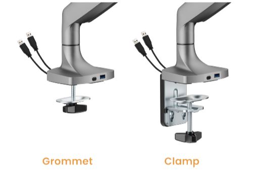 BrateckLDT82-C012UCE Single Screen Heavy-Duty Mechanical Spring Monitor Arm  With USB Ports For most 17"~45" Monitors, Matte Silver thumbnail 2