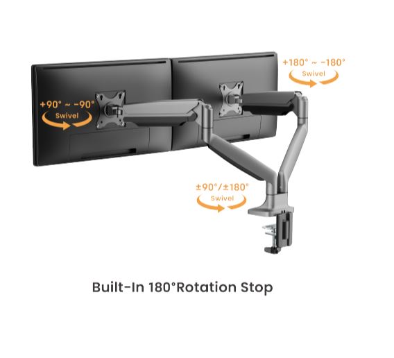 Brateck LDT82-C024-BK Dual Screen Heavy-Duty Gas Spring Monitory Arm with For most 17"~35" Monitors, Matte Black thumbnail 2