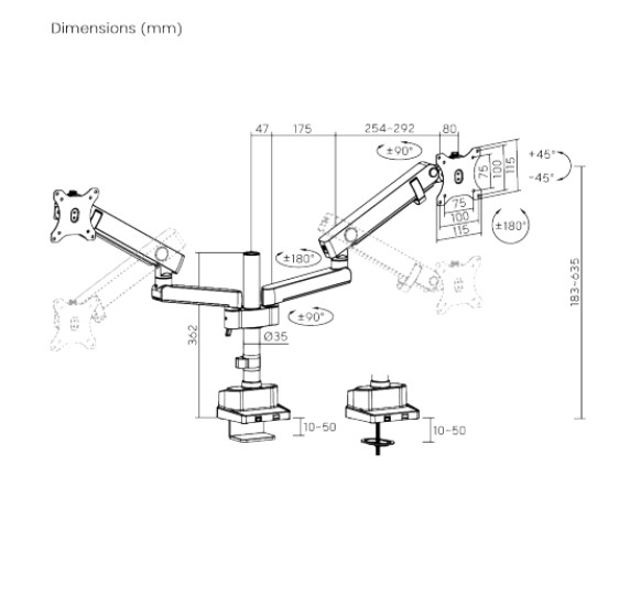 Brateck LDT84-C024P-B Dual Screen Pole-Mounted Heavy-Duty Mechanical Spring Monitor Arm Black thumbnail 2