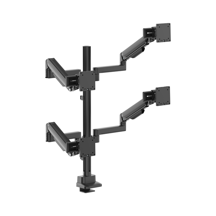 Brateck Modular Mechanical Spring Quad Monitor Arm with Sliders,  from 17”-40”, weight capacity (per flat screen) 11kg, 180° Rotation (Black) thumbnail 4