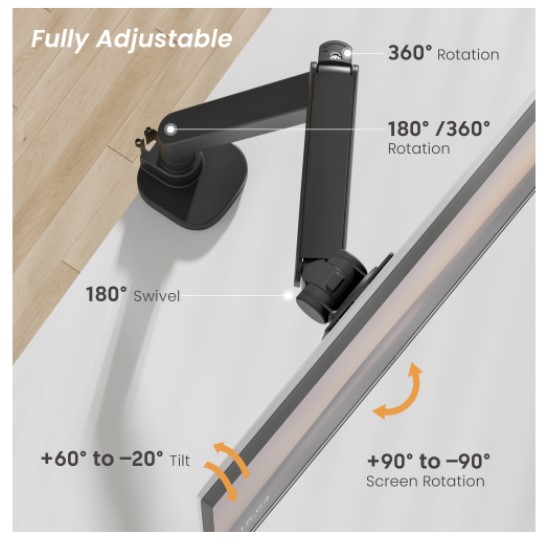 Brateck LDT87-C012-B Titan Heavy-Duty Gas Spring Monitor Arm Black,Fit Screen Size: 24"-57" Up to 27 KG thumbnail 3