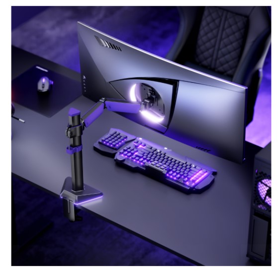 Brateck LDT89-C012L Articulating RGB Lighting Gaming Monitor Arm Matte Black, Fit Screen Size: 17"-40" Up to 12 KG gallery 2
