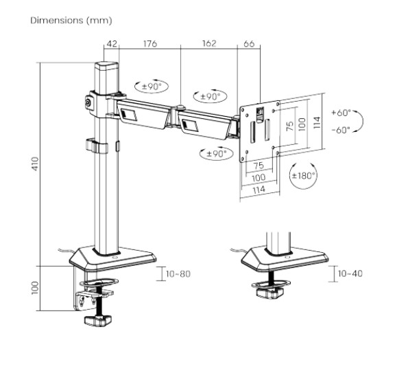 Brateck LDT89-C012L Articulating RGB Lighting Gaming Monitor Arm Matte Black, Fit Screen Size: 17"-40" Up to 12 KG gallery 3