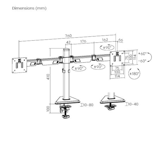 Brateck LDT89-C024 Matte Black Amethyst Articulating Gaming Dual Monitor Arm,  Fit Screen Size: 17"-32", Screen Quantity: 2 thumbnail 3