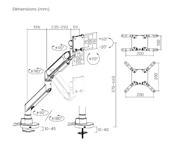 Brateck LDT92-C012UC-B Future-Proof Heavy-Duty Gas Spring Monitor Arm with USB Port thumbnail 2