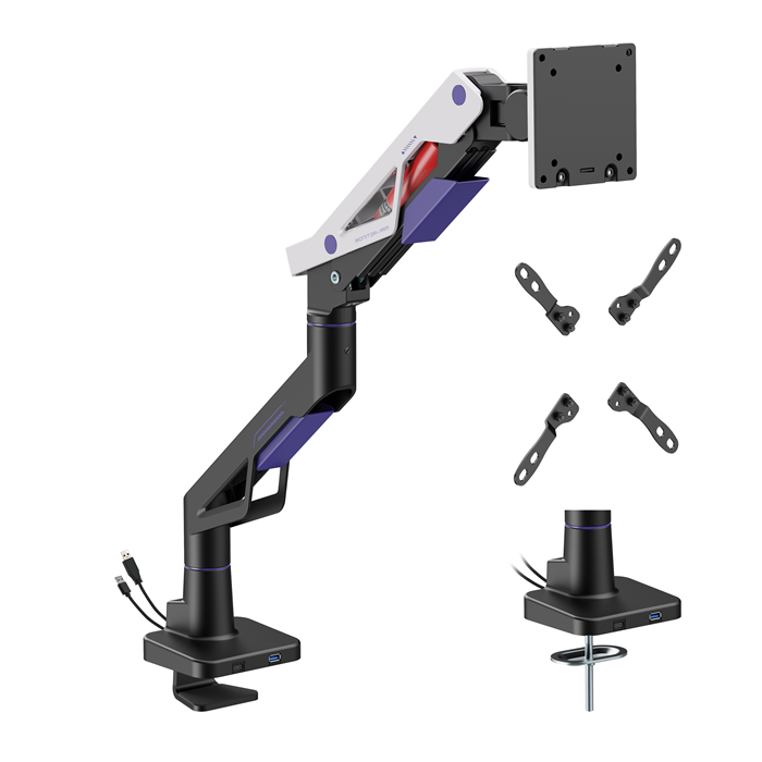 Brateck LDT95-C012UC Atlas Neo Gaming Monitor Arm with USB-A & USB-C Ports For most 24"~57" Monitors, Fit Curved Monitor, Matte Black & White (new) thumbnail 2