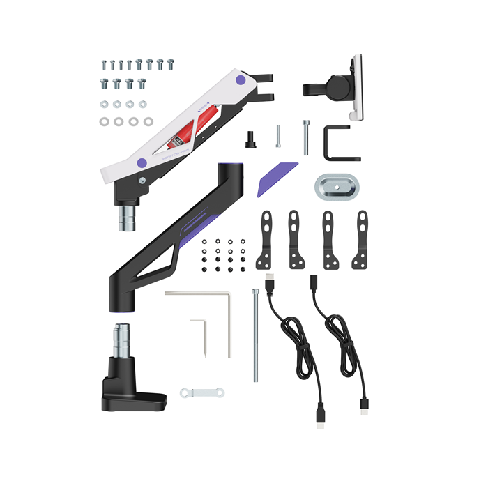 Brateck LDT95-C012UC Atlas Neo Gaming Monitor Arm with USB-A & USB-C Ports For most 24"~57" Monitors, Fit Curved Monitor, Matte Black & White (new) thumbnail 3
