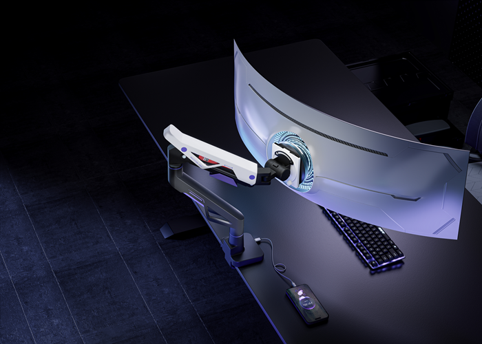Brateck LDT95-C012UC Atlas Neo Gaming Monitor Arm with USB-A & USB-C Ports For most 24"~57" Monitors, Fit Curved Monitor, Matte Black & White (new) thumbnail 4