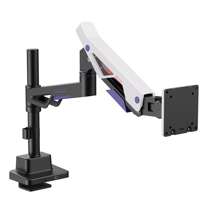 Brateck LDT95-C012UCP Atlas Neo Gaming Pole-Mounted Monitor Arm with USB-A & USB-C Ports For most 24"~57" Monitors, Matte Black & White (new)