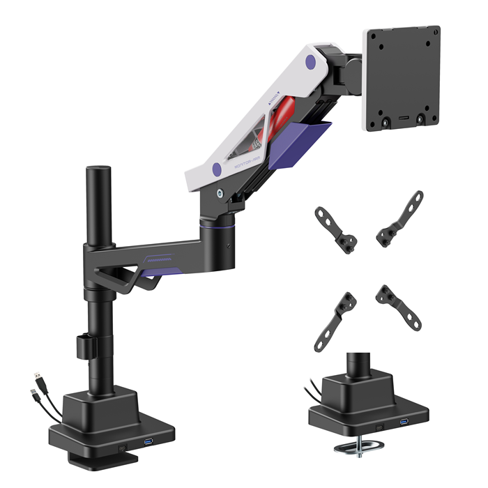 Brateck LDT95-C012UCP Atlas Neo Gaming Pole-Mounted Monitor Arm with USB-A & USB-C Ports For most 24"~57" Monitors, Matte Black & White (new) gallery 2