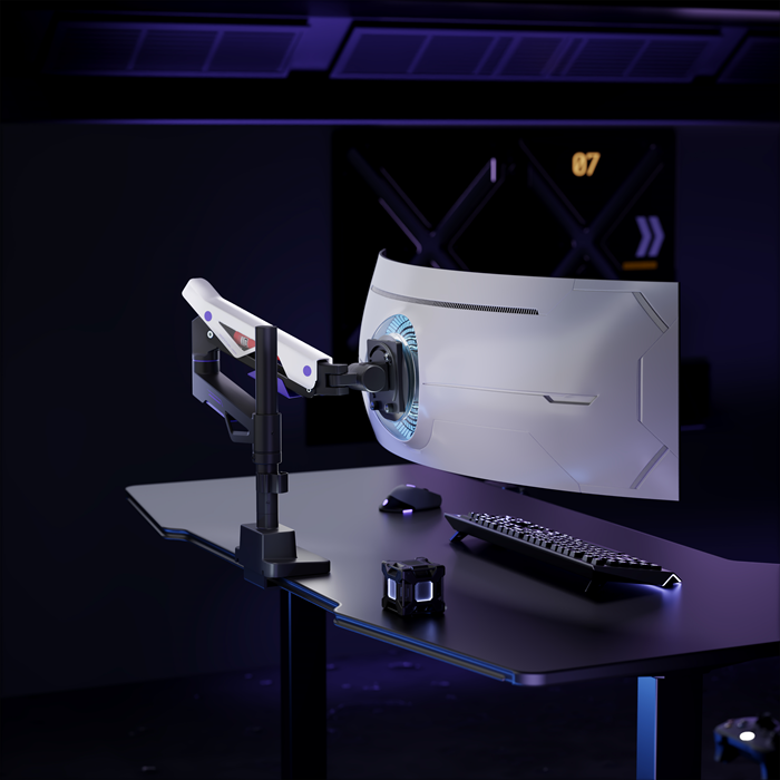 Brateck LDT95-C012UCP Atlas Neo Gaming Pole-Mounted Monitor Arm with USB-A & USB-C Ports For most 24"~57" Monitors, Matte Black & White (new) gallery 4