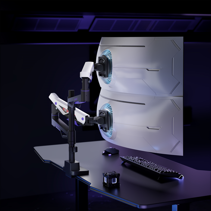 Brateck LDT95-C024UCP Atlas Neo Gaming Pole-Mounted Dual Monitor Arm with USB-A & USB-C Ports For most 24"~57" Monitors, Matte Black & White (New) thumbnail 4