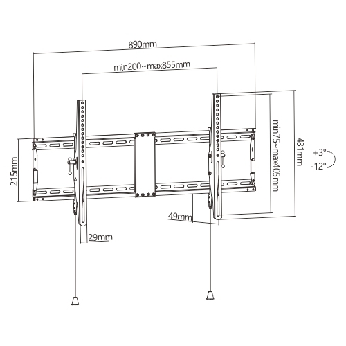 Brateck Heavy Duty Foldable Tilt TV Wall Mount For 43"-90" TVs, Weight Capacity: 70kg, 49x890x431mm, Matte Black thumbnail 2