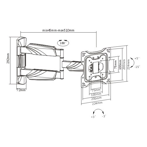 Brateck Elegant Full-Motion TV Wall Mount For 23"-42" up to 35KG, VESA Compatible: 75x75,100x100,200x100,200x200, Fine Texture Black thumbnail 4