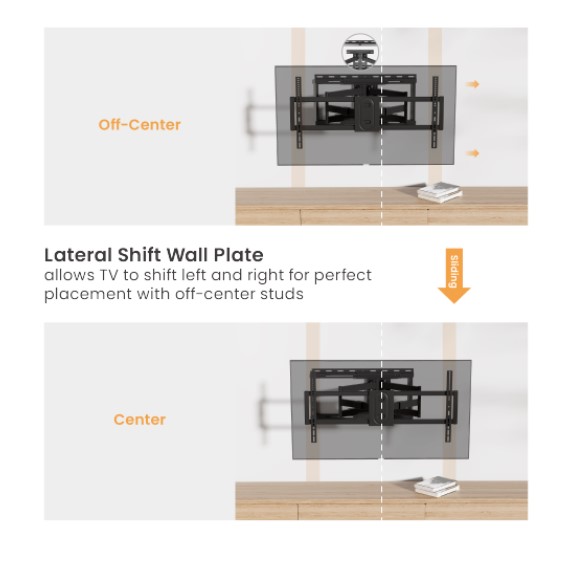 Brateck LPA80-486A HEAVY-DUTY FULL-MOTION TV WALL MOUNT WITH LATERAL SHIFT WALL PLATE For Double Stud (600mm) & Solid Wall thumbnail 4
