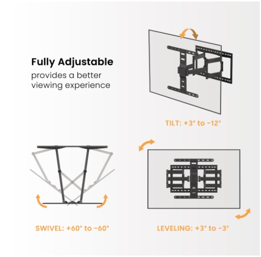 Brateck LPA83-466 Modern Ultra-Slim Full-Motion TV Wall Mount For most 43"-90" TVs, Weight Capacity: 60kg, 420x509x632mm thumbnail 4