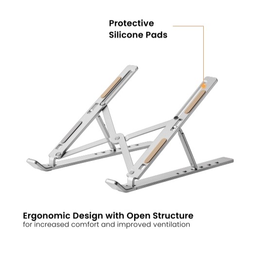 Brateck LPS03-3-03 Portable 6-Level Adjustable Aluminum Laptop Riser For most 11”-15” laptops, tablets and more (Silver) thumbnail 2