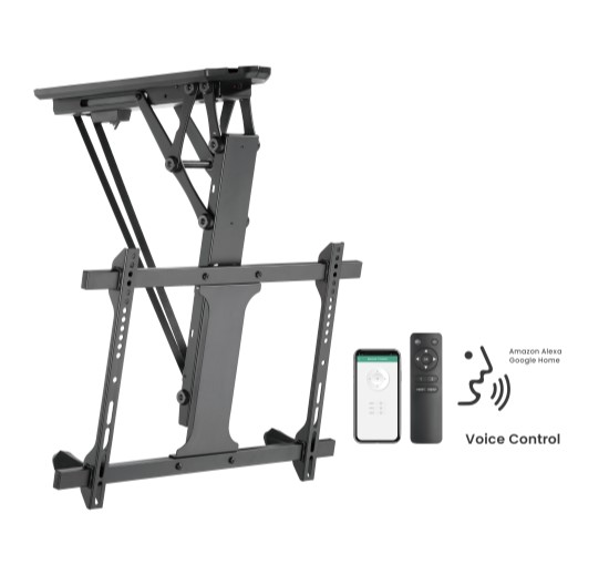 Brateck PLB-M0546AI Smart Flip Down TV Ceiling Mount Powered by TUYA Support most 32" ~ 70" TVs (Black)
