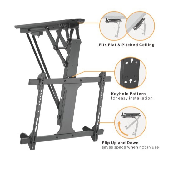 Brateck PLB-M0546AI Smart Flip Down TV Ceiling Mount Powered by TUYA Support most 32" ~ 70" TVs (Black) thumbnail 3