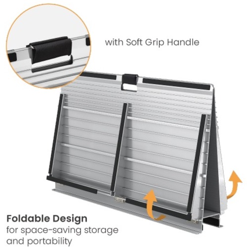 Brateck Two-Sided Aluminum Wheelchair Threshold Ramp, Silver Color, 1114x920x60mm, Weight Capacity 300kg gallery 2